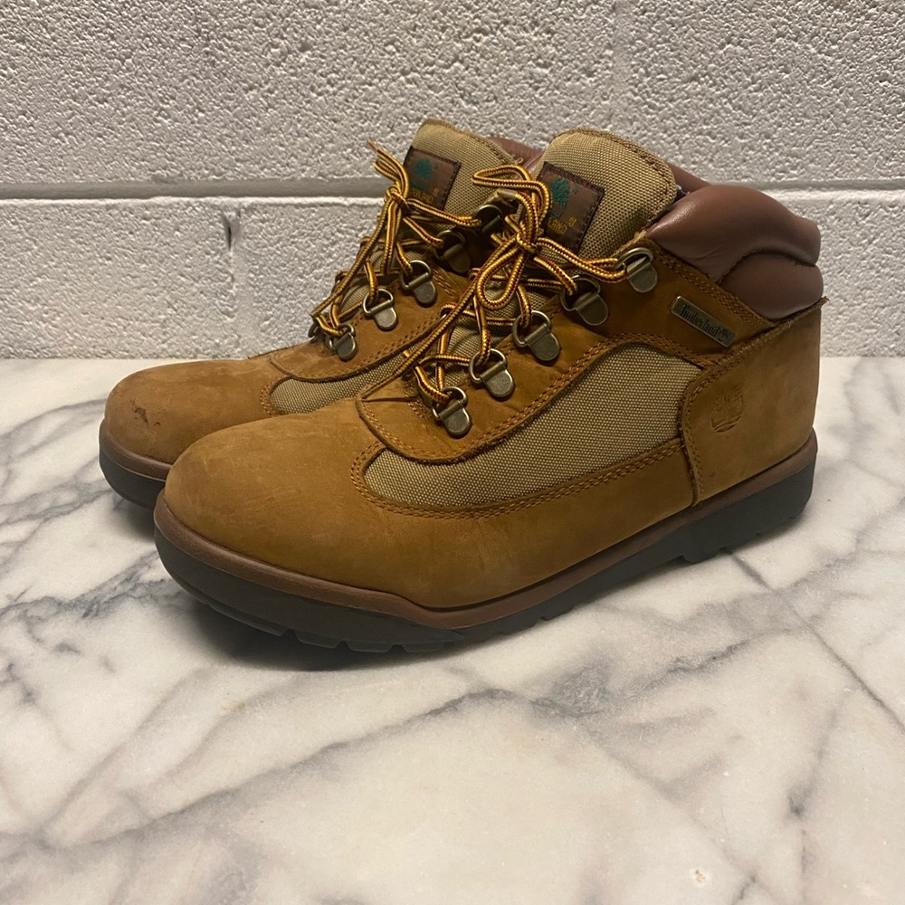 Timberland Field Mid High Leather Wheat Work Lace Boots Tan Boys Youth Size 7 US